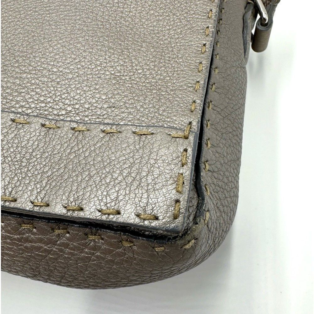 Auth Fendi Metallic Grey Beige Selleria Leather Anna Crossbody Messenger Bag - Picture 5 of 15